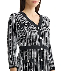 MISOOK Wrinkle-Resistant Vertical Stitch Knit V-Neck 3/4 Sleeve Dress