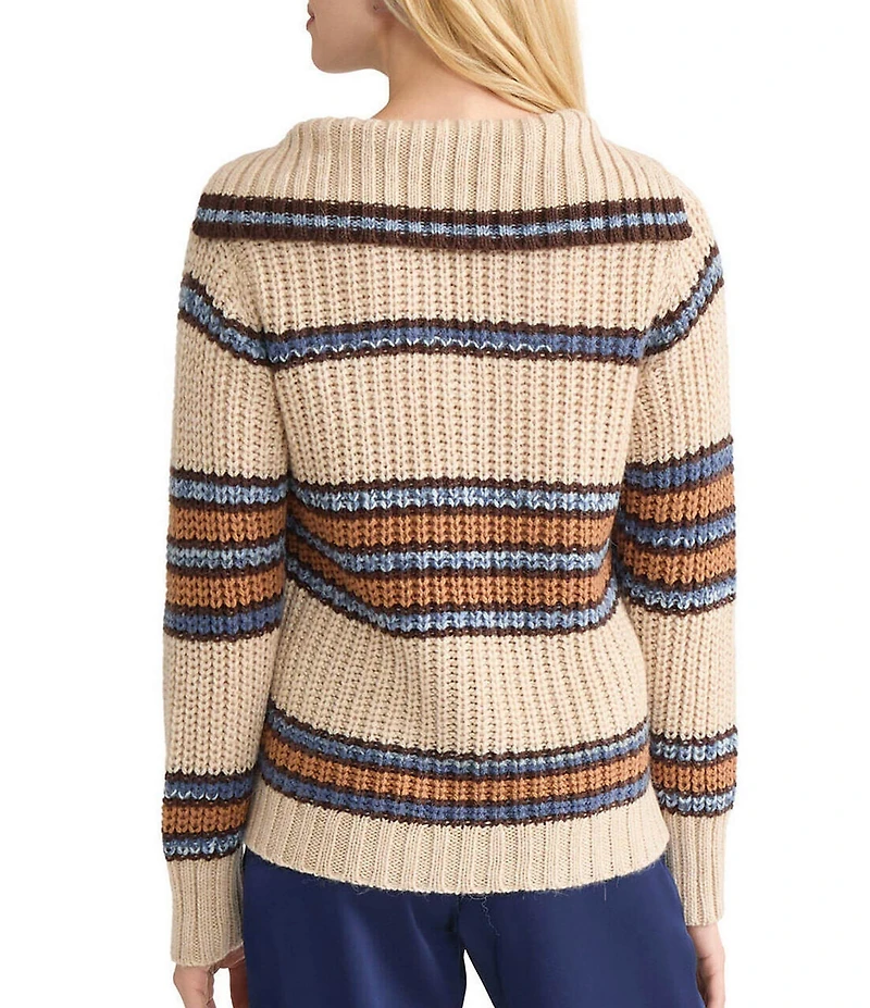 MISOOK x Lani Lynn Alpaca Blend Chunky Stripe Knit V-Neck Collared Long Sleeve Sweater