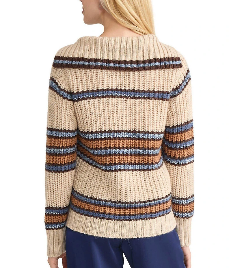 MISOOK x Lani Lynn Alpaca Blend Chunky Stripe Knit V-Neck Collared Long Sleeve Sweater