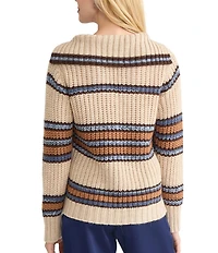 MISOOK x Lani Lynn Alpaca Blend Chunky Stripe Knit V-Neck Collared Long Sleeve Sweater
