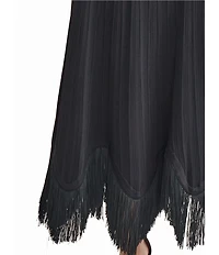MISOOK x Lani Lynn Coordinating Ribbed Knit Elastic Waist Asymmetrical Fringe Hem Maxi Skirt