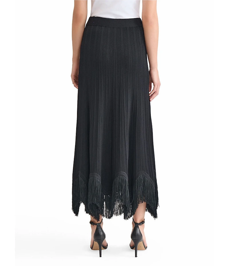 MISOOK x Lani Lynn Coordinating Ribbed Knit Elastic Waist Asymmetrical Fringe Hem Maxi Skirt
