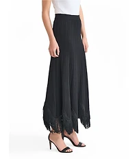 MISOOK x Lani Lynn Coordinating Ribbed Knit Elastic Waist Asymmetrical Fringe Hem Maxi Skirt