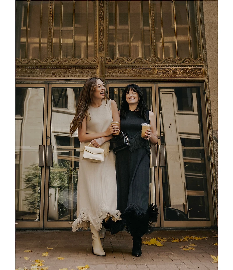 MISOOK x Lani Lynn Coordinating Ribbed Knit Elastic Waist Asymmetrical Fringe Hem Maxi Skirt