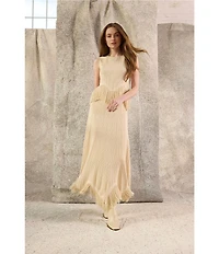 MISOOK x Lani Lynn Coordinating Ribbed Knit Elastic Waist Asymmetrical Fringe Hem Maxi Skirt