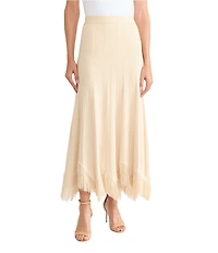 MISOOK x Lani Lynn Coordinating Ribbed Knit Elastic Waist Asymmetrical Fringe Hem Maxi Skirt