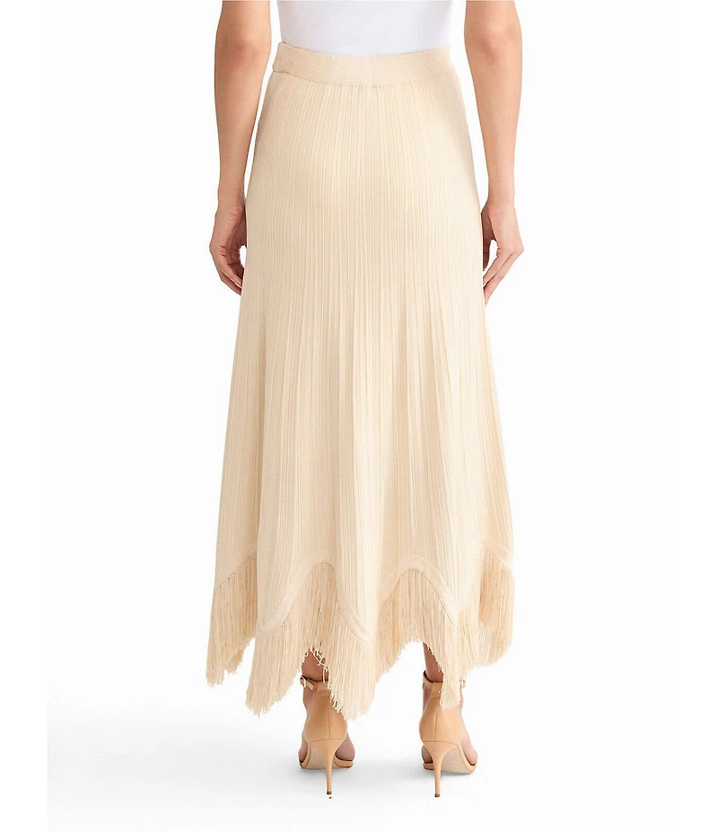 MISOOK x Lani Lynn Coordinating Ribbed Knit Elastic Waist Asymmetrical Fringe Hem Maxi Skirt