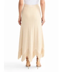MISOOK x Lani Lynn Coordinating Ribbed Knit Elastic Waist Asymmetrical Fringe Hem Maxi Skirt