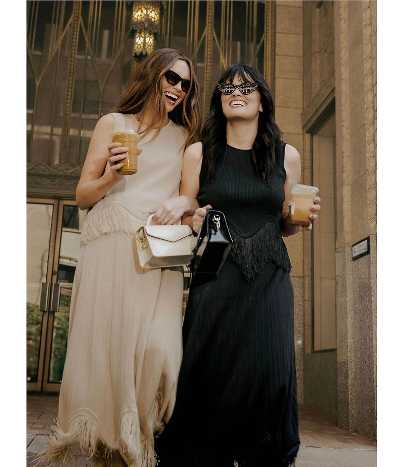 MISOOK x Lani Lynn Coordinating Ribbed Knit Elastic Waist Asymmetrical Fringe Hem Maxi Skirt