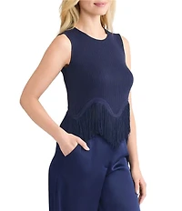 MISOOK x Lani Lynn Ribbed knit Round Neck Sleeveless Fringe Hem Tank