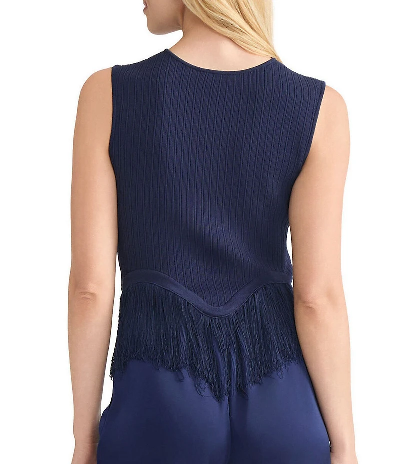 MISOOK x Lani Lynn Ribbed knit Round Neck Sleeveless Fringe Hem Tank