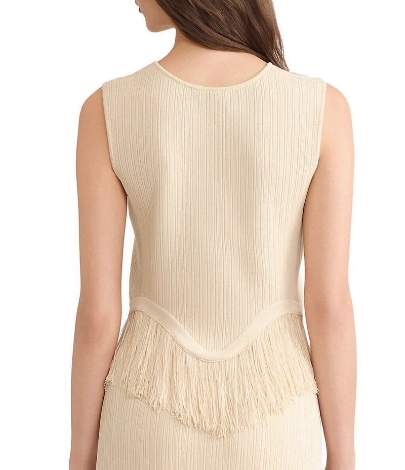 MISOOK x Lani Lynn Ribbed knit Round Neck Sleeveless Fringe Hem Tank