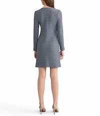 MISOOK x Lani Lynn Tweed Knit Round Keyhole Neck Long Sleeve Button Front Dress