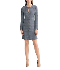 MISOOK x Lani Lynn Tweed Knit Round Keyhole Neck Long Sleeve Button Front Dress