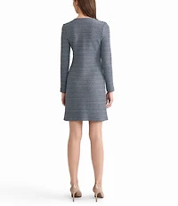 MISOOK x Lani Lynn Tweed Knit Round Keyhole Neck Long Sleeve Button Front Dress