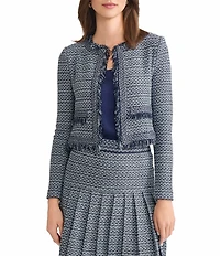MISOOK x Lani Lynn Tweed Knit Round Neck Long Sleeve Fringe Trim Jacket