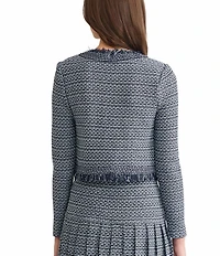 MISOOK x Lani Lynn Tweed Knit Round Neck Long Sleeve Fringe Trim Jacket