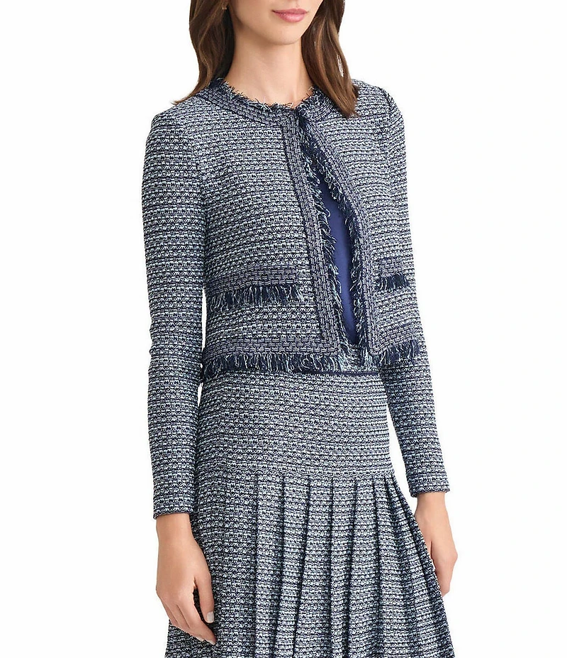 MISOOK x Lani Lynn Tweed Knit Round Neck Long Sleeve Fringe Trim Jacket