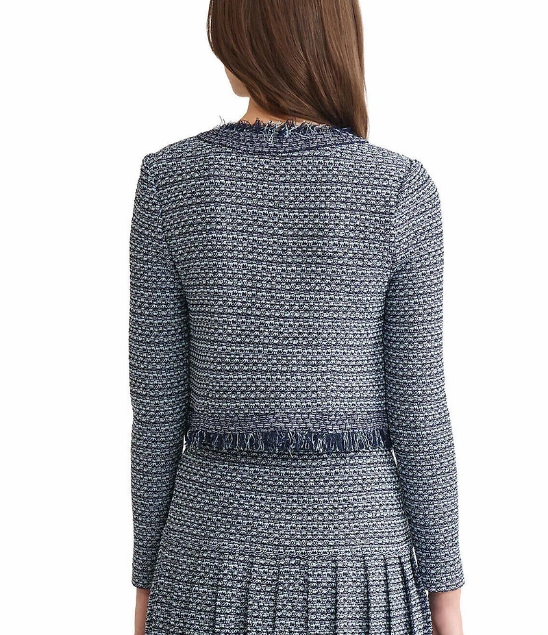 MISOOK x Lani Lynn Tweed Knit Round Neck Long Sleeve Fringe Trim Jacket