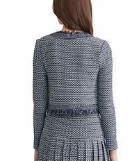 MISOOK x Lani Lynn Tweed Knit Round Neck Long Sleeve Fringe Trim Jacket