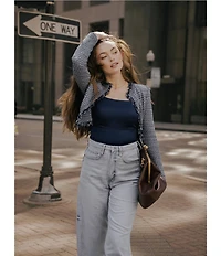 MISOOK x Lani Lynn Tweed Knit Round Neck Long Sleeve Fringe Trim Jacket