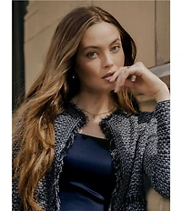 MISOOK x Lani Lynn Tweed Knit Round Neck Long Sleeve Fringe Trim Jacket