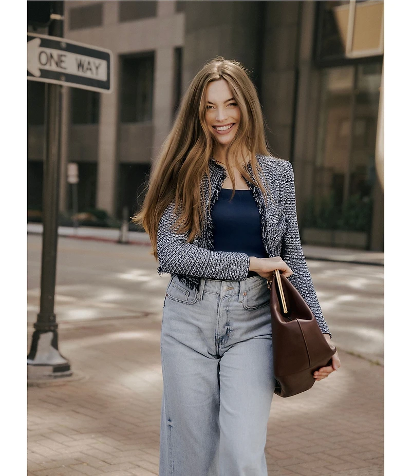 MISOOK x Lani Lynn Tweed Knit Round Neck Long Sleeve Fringe Trim Jacket