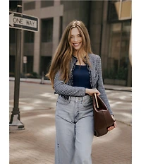 MISOOK x Lani Lynn Tweed Knit Round Neck Long Sleeve Fringe Trim Jacket