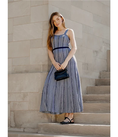 MISOOK x Lani Lynn Vertical Stripe Knit Sweetheart Neck Sleeveless A-Line Maxi Dress