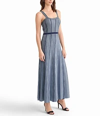 MISOOK x Lani Lynn Vertical Stripe Knit Sweetheart Neck Sleeveless A-Line Maxi Dress