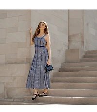 MISOOK x Lani Lynn Vertical Stripe Knit Sweetheart Neck Sleeveless A-Line Maxi Dress