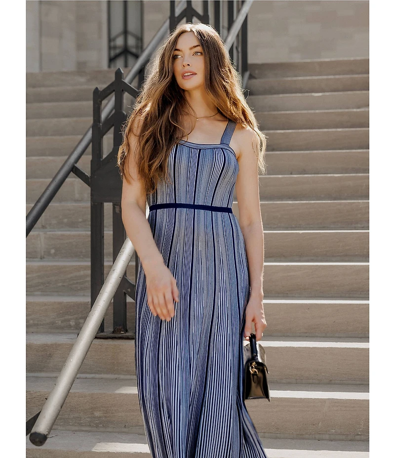 MISOOK x Lani Lynn Vertical Stripe Knit Sweetheart Neck Sleeveless A-Line Maxi Dress