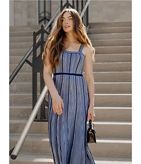 MISOOK x Lani Lynn Vertical Stripe Knit Sweetheart Neck Sleeveless A-Line Maxi Dress