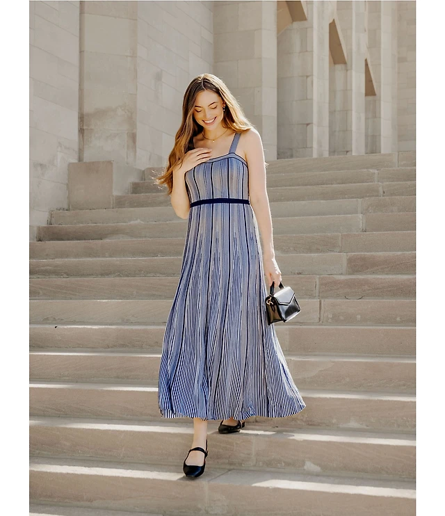 Le' AL.X Stripe Knit Crochet Crew Neck Sleeveless Shift Maxi Dress |  Liberty Center