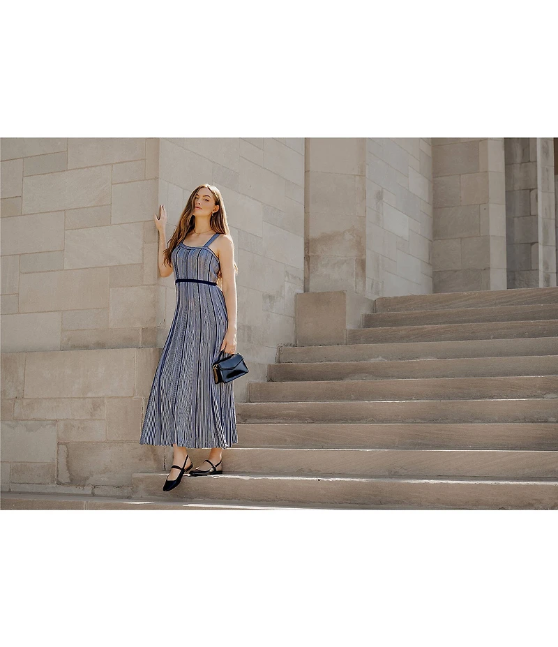 MISOOK x Lani Lynn Vertical Stripe Knit Sweetheart Neck Sleeveless A-Line Maxi Dress