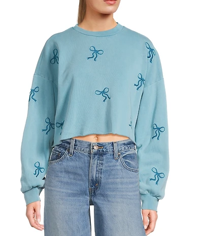 Miss Chievous Crew Neck Bow Embroidered Long Sleeve Top