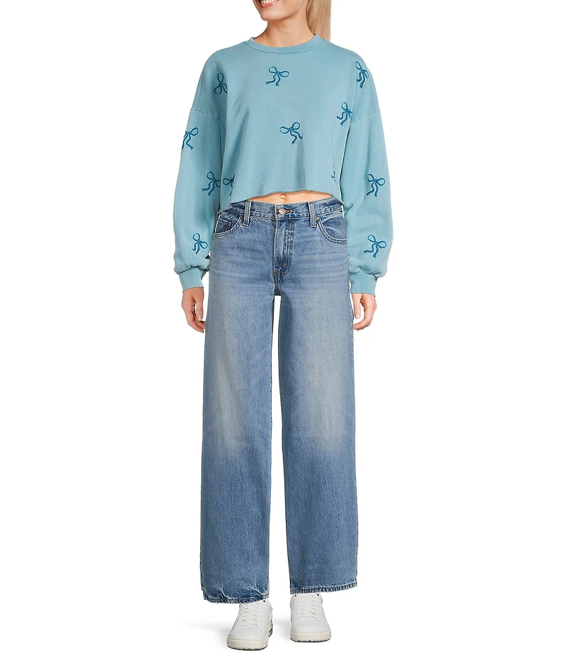 Miss Chievous Crew Neck Bow Embroidered Long Sleeve Top