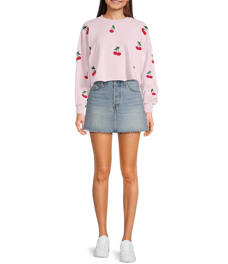 Miss Chievous Crew Neck Cherry Embroidered Long Sleeve Top