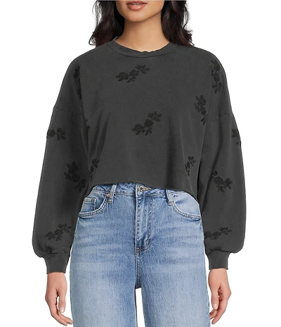 Miss Chievous Crew Neck Floral Embroidered Long Sleeve Top