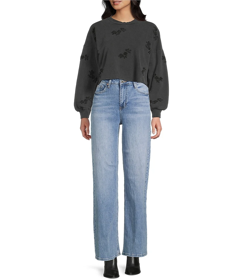 Miss Chievous Crew Neck Floral Embroidered Long Sleeve Top