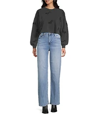 Miss Chievous Crew Neck Floral Embroidered Long Sleeve Top