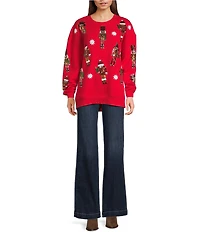 Miss Chievous Embroidered Sequin Nutcracker Long Sleeve Oversized Pullover