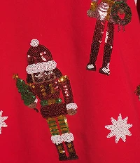 Miss Chievous Embroidered Sequin Nutcracker Long Sleeve Oversized Pullover