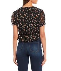 Miss Chievous Floral Print Short Sleeve Lace Trim Top