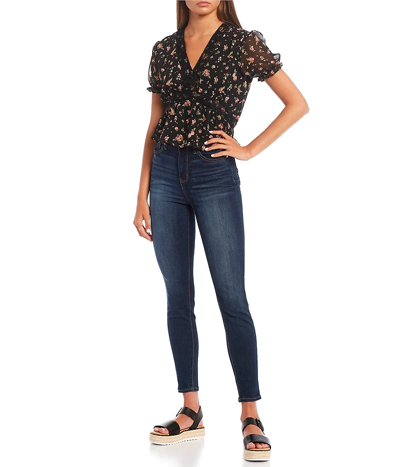 Miss Chievous Floral Print Short Sleeve Lace Trim Top