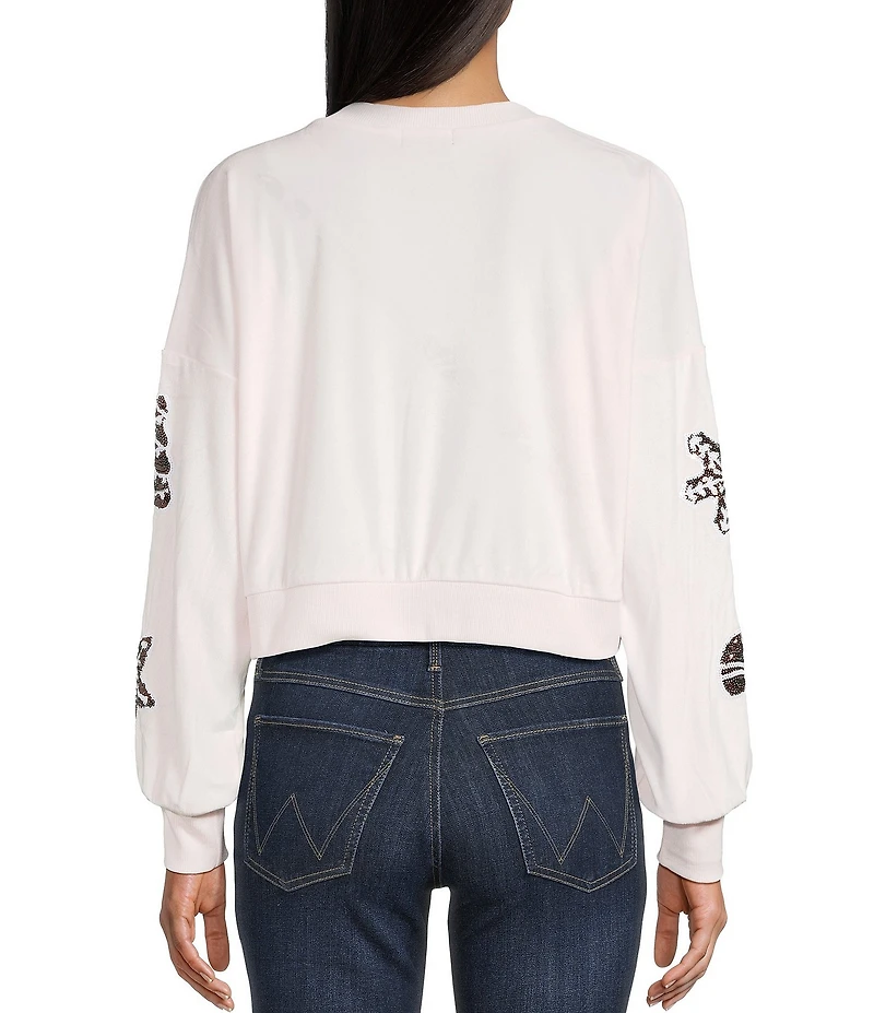 Miss Chievous Gingerbread Embroidered Sequin Long Sleeve Cropped Pullover