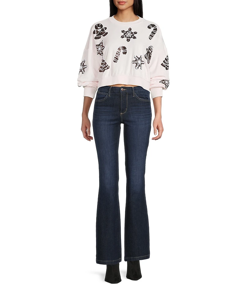 Miss Chievous Gingerbread Embroidered Sequin Long Sleeve Cropped Pullover