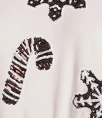 Miss Chievous Gingerbread Embroidered Sequin Long Sleeve Cropped Pullover