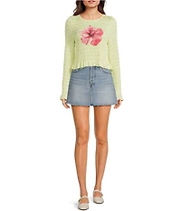 Miss Chievous Hibiscus Graphic Shirred Long Sleeve Top