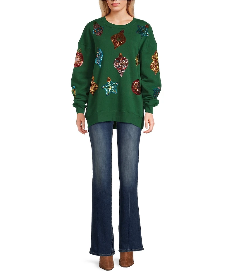 Miss Chievous Oversized Embroidered Sequin Ornament Long Sleeve Pullover